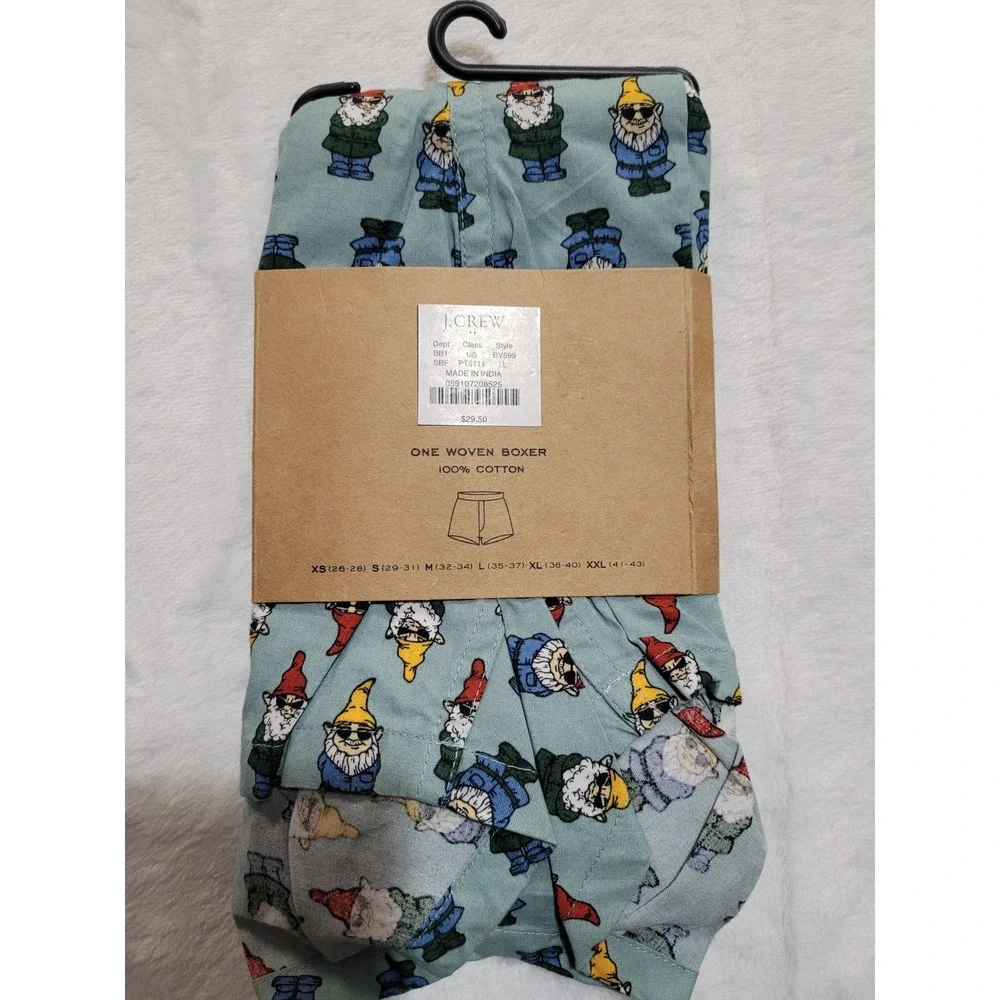 NWT J.Crew Woven Boxer Short Mens L Blue New Gnome Print Cotton